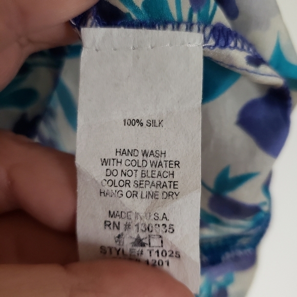 100% silk floral high low sleeveless top large - Picture 4 of 6